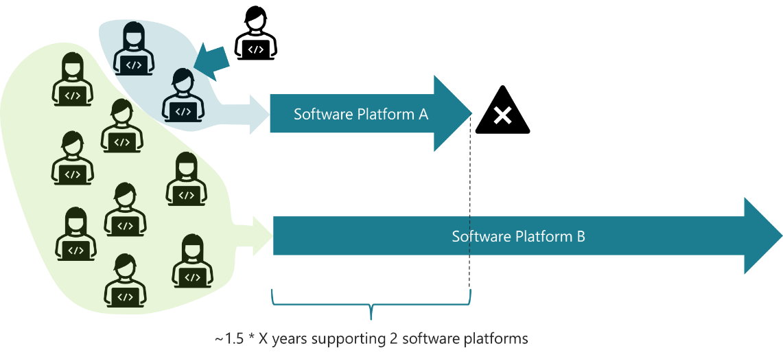 The typical scenario for organizing the software developers.